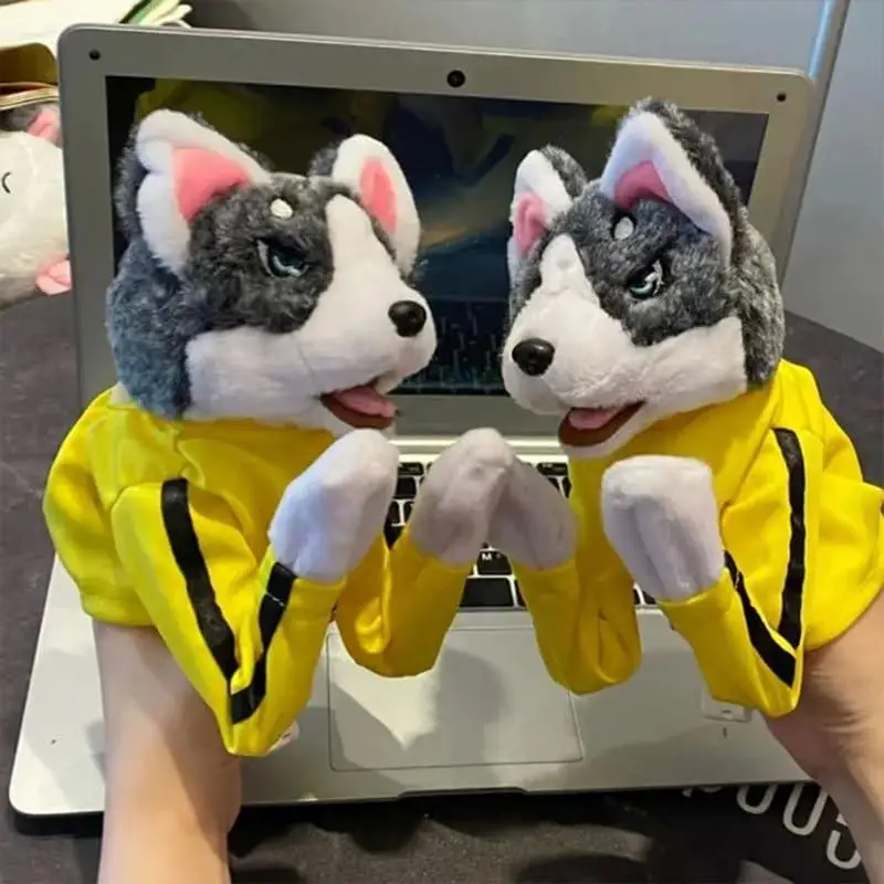 Marioneta de mano con sonido eléctrico para niños, juguete de peluche para perros, boxeo, Husky, muñeca interactiva Tricky, juguete relajante para niños, títere de mano para regalo