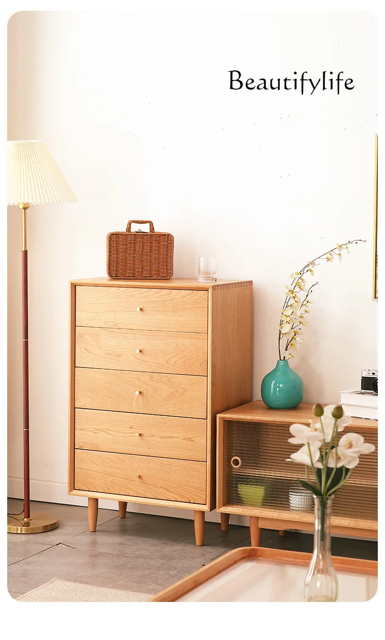 

Wood Style Chest of Drawers Bedroom Solid Wood Storage Cabinet Wall Drawer Locker