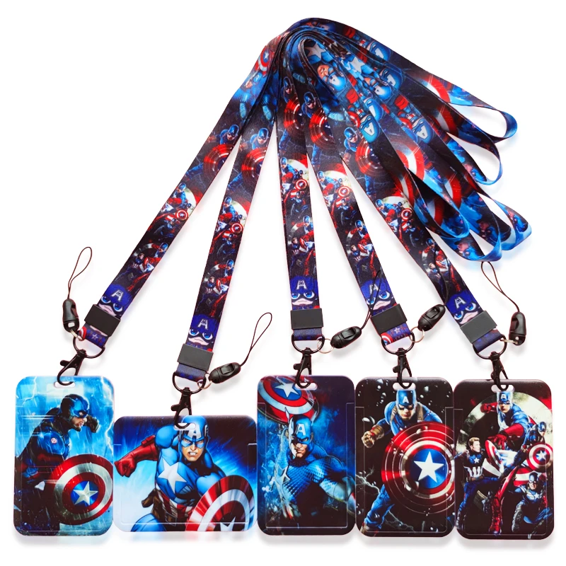 Disney The Avengers Tempat Kartu ID Lanyard Pria Bisnis Tali Leher Kasus Kartu Kredit Anak Laki-laki Pahlawan Super Penahan Lencana Klip Ditarik