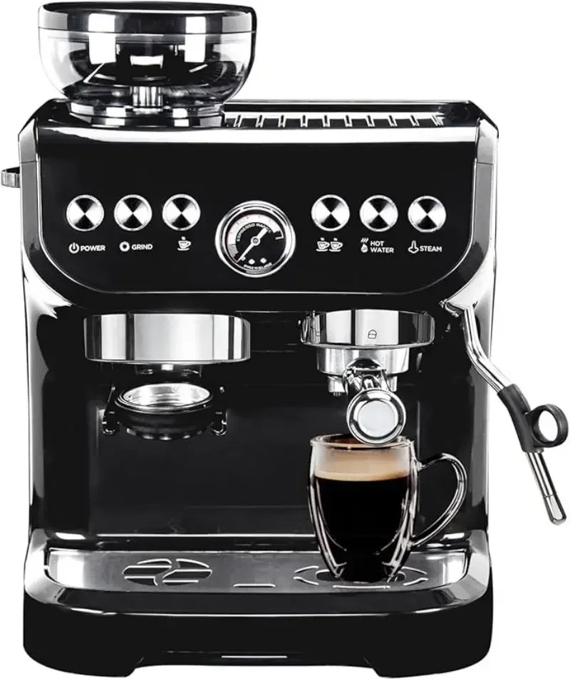 Coffee Maker With Milk Frother Steam Wand, Built-In Bean Grinder, Combo Cappuccino Machine with 70oz removing Water Tank