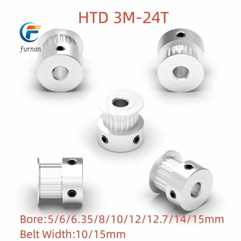 

K Type 24 Teeth HTD 3M Timing Pulley Bore 5mm 6mm 6.35mm 8mm 10mm 12mm 12.7mm 14mm15mm for HTD3M Belt Used In Linear Pulley