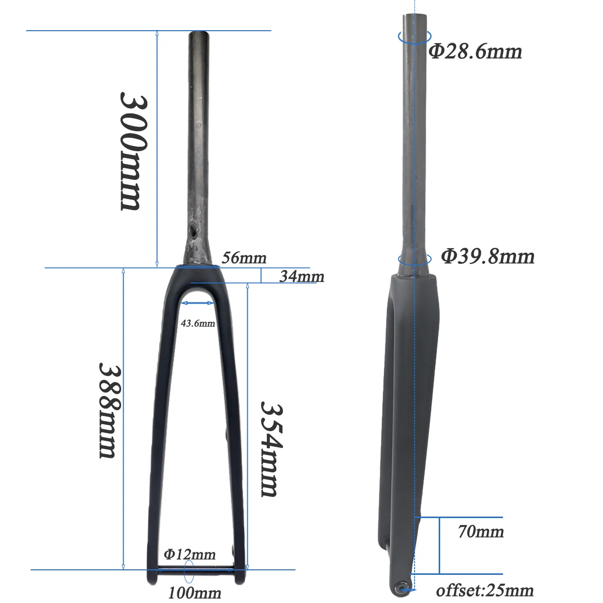 Vollcarbon Tapered Steuerrohr Rennradgabel 700x32C 28,6mm Schwarz Matt Finish Steckachsen-Vordergabel mit Scheibenbremssystem – Detail 2