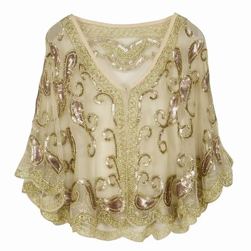 Elegant Beading Sequined Lace Hollow Out Batwing Sleeve Blouse Women\'s Clothing 2023 Summer New Casual Tops Office Lady Shirt