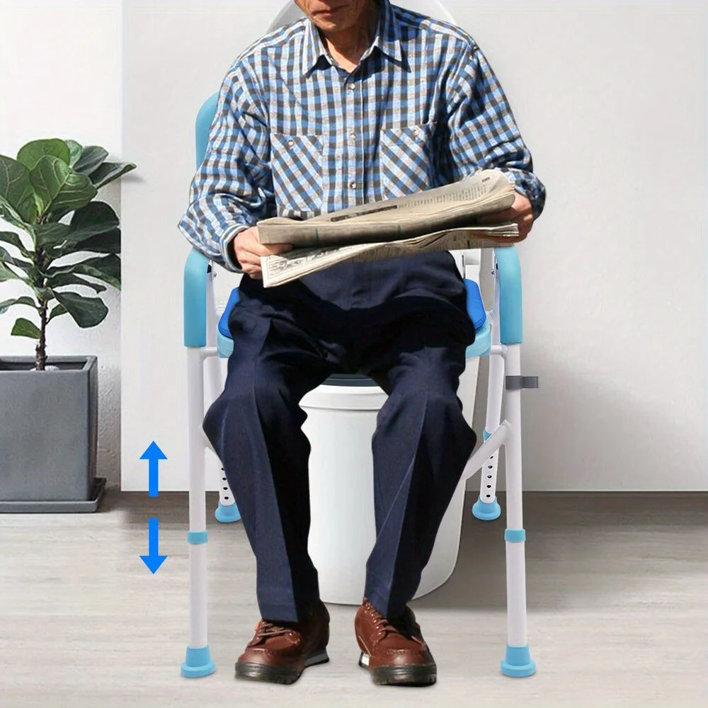 

Large Capacity Bedside Commode - Portable Folding EVA Shower Chair with Adult Potty Seat for Elderly Care