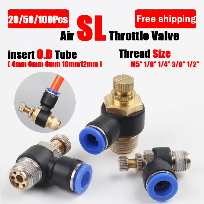 SL Speed Control Pneumatic Fitting Throttle Valve Controller 4mm 6mm 8mm 10mm 12mm Regulator Valve Fast Push In To Air Hose Tube