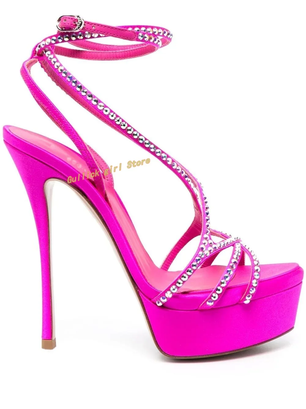 

Platform Thin High Heel Women Sandals Open Toe Strappy Crystal Summer 2024 Fashion Handmade Rosy Dress Sandals