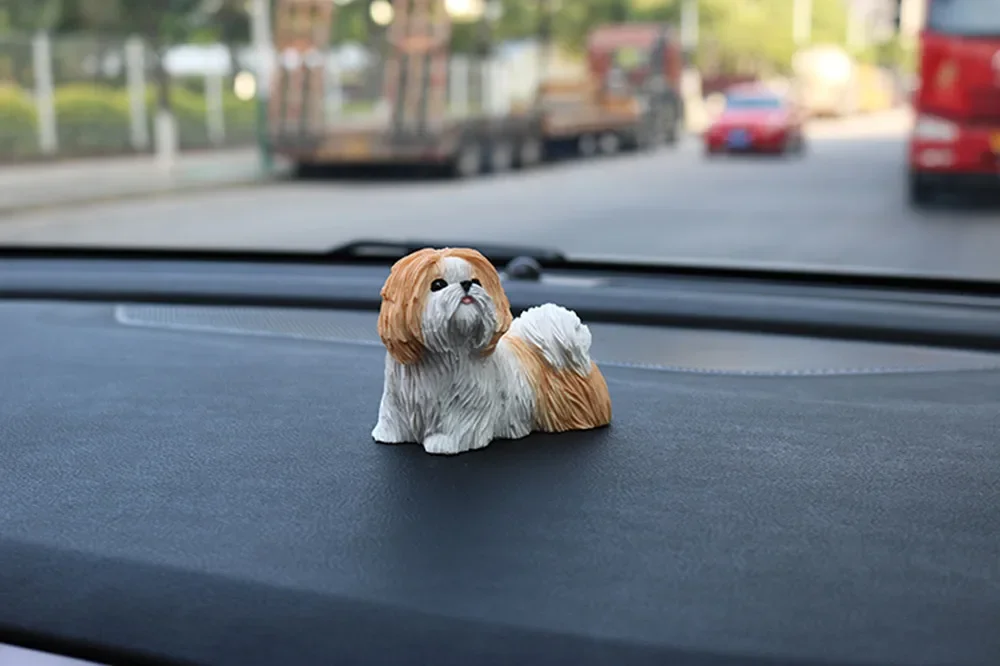 JJM Shih Tzu Dog Pet Figure Resin Model Canidae Animal Chrysanthemum Collector Toy Car Decoration Educational for Adults