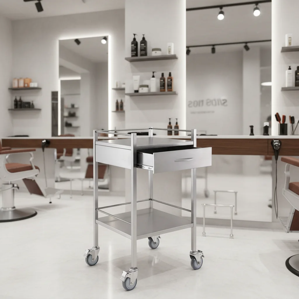 Modern Eco-Friendly Durable Salon Tools Cart With Drawer Stainless Steel 4-Wheel For Lab Hospital & Spa Use