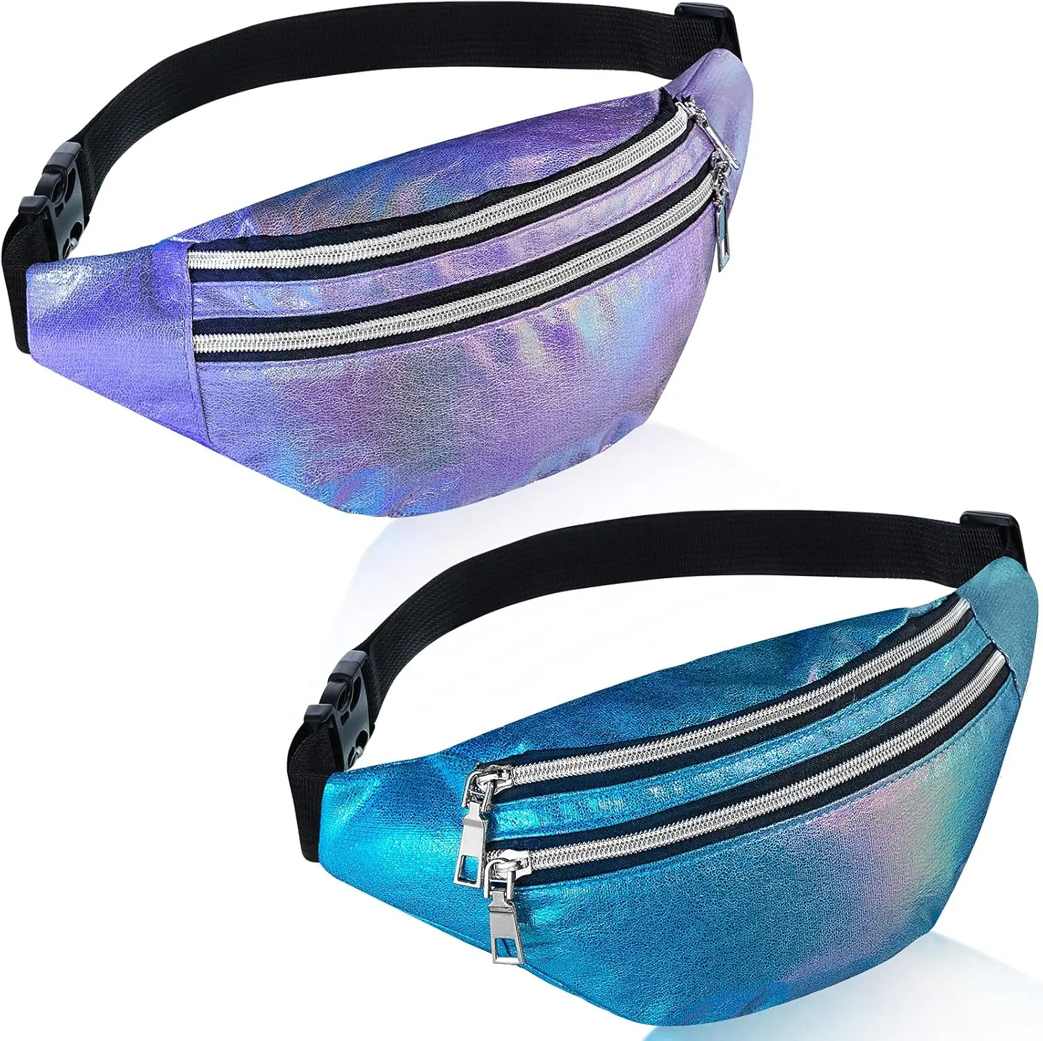 

2-Piece Holographic Waist Bag for Women, Colorful Sport Fanny Pack