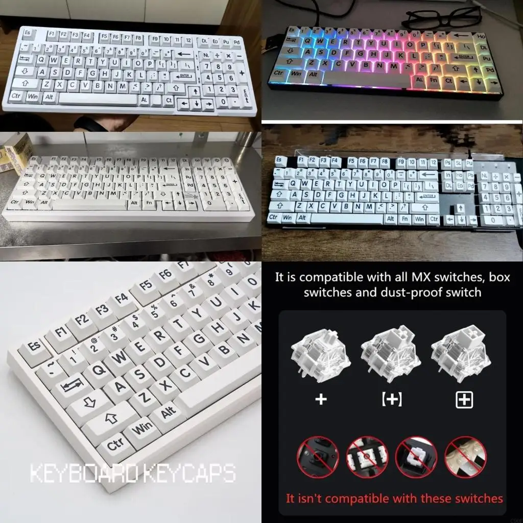 

C90F 125 шт. толстые колпачки для клавиш из ПБТ улучшают читаемость в черно-белом цвете для программистов и геймеров клавиатуры