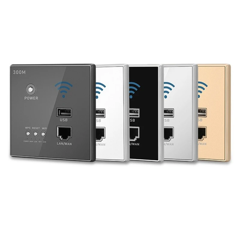 Wireless Wifi Socket Rj45, AP Relay Smart USB Socket, Crystal Glass Panel, 300Mbps Embedded Wall WIFI Router