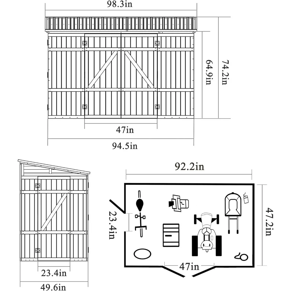 سقيفة تخزين خشبية خارجية مقاس 4 × 8 أقدام، مجموعة أدوات الحديقة مع 3 أبواب قابلة للقفل، صفعة معدنية مقاومة للماء #2