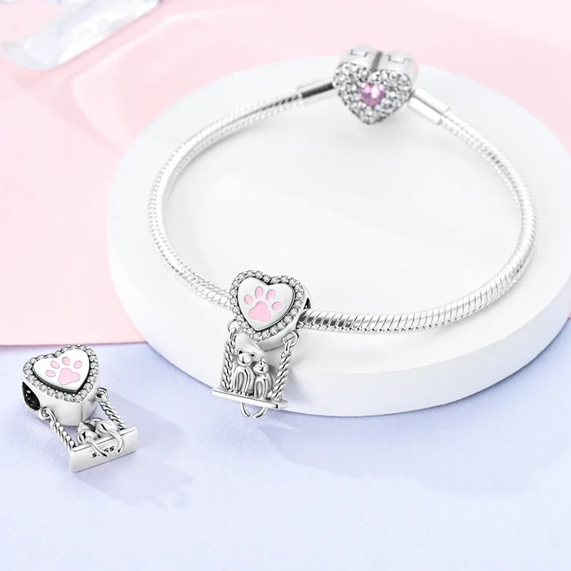 925 Sterling Silver Best Friend Cat Puppy Charm Pendant Beads Suitable for Pandora Charm Original Bracelet Women Jewelry Making