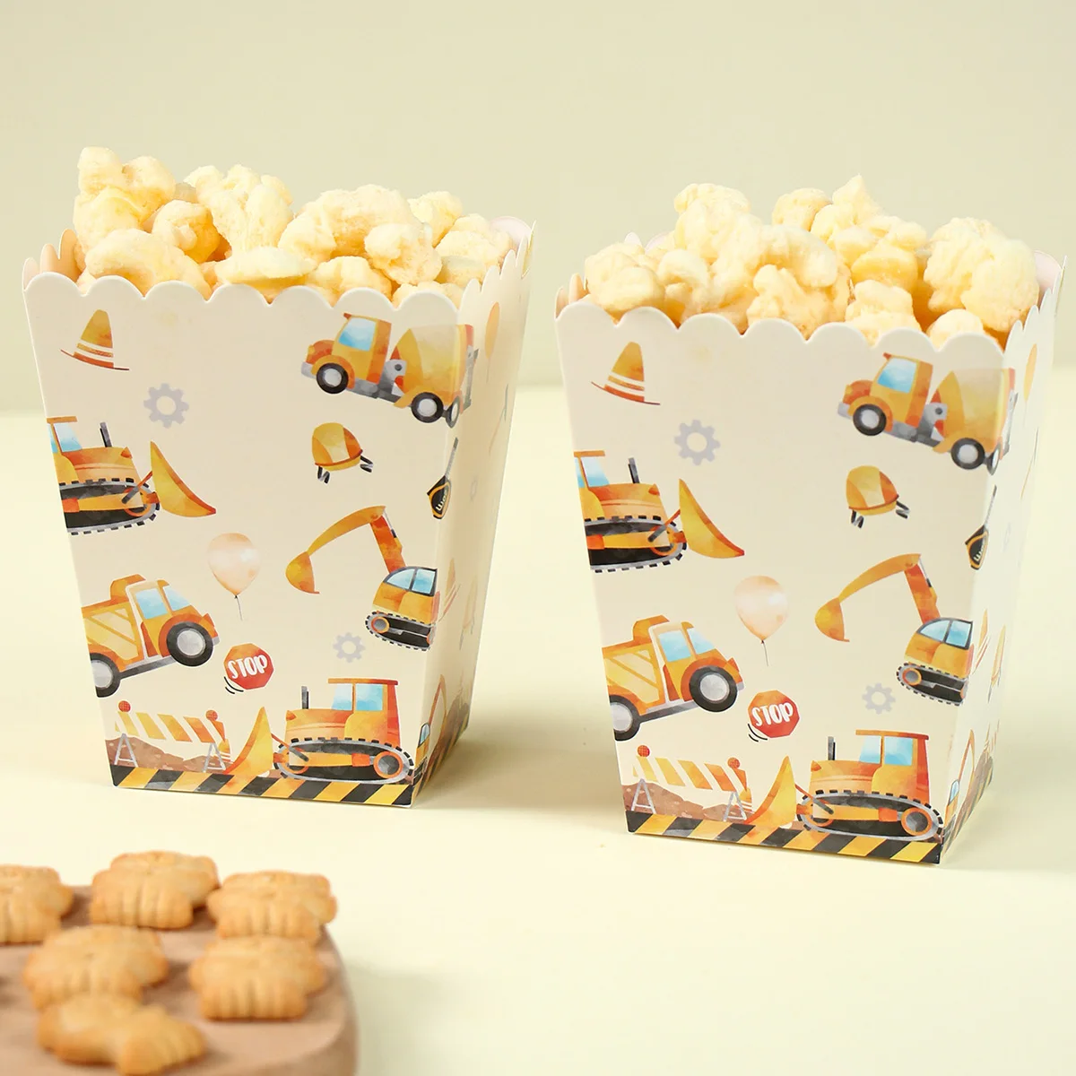 8pcs Construction Popcorn Box Engineering Excavator Vehicle Birthday Party Decor Kids Baby Shower Construction Party Supplies