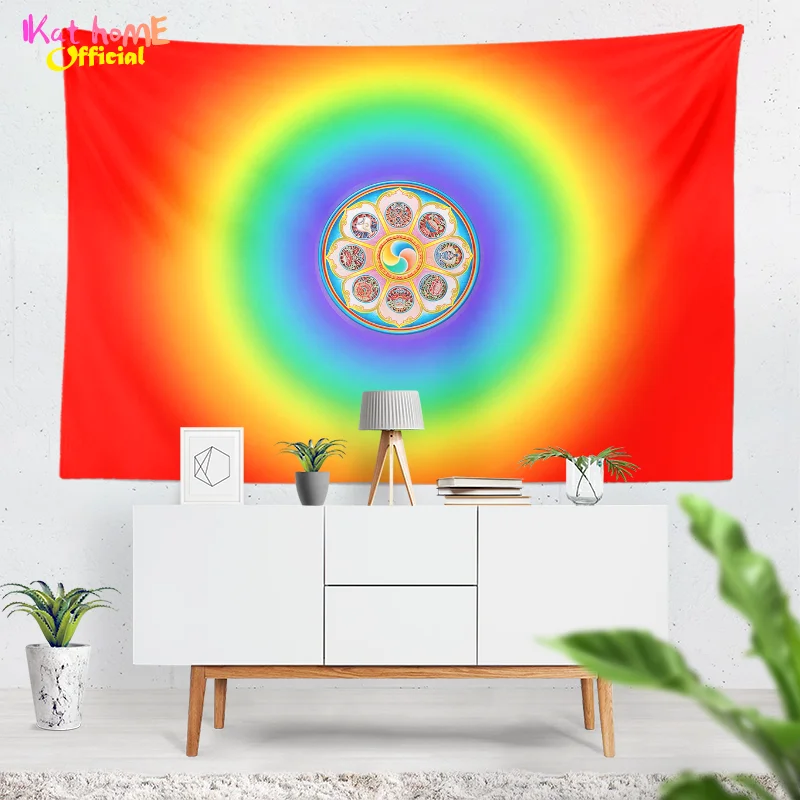 

Buddhist Mandala Tapestry Auspicious Wall Hanging Ombre Altar Cloth Yoga Healing Background Cloth Spiritual Art Home Decoration