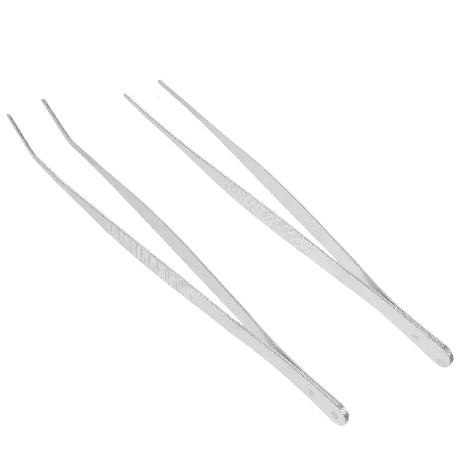 

2 Pcs Stainless Steel Tweezers 25cm Silver Durable Straight Curved Industrial DIY Medical Sewing Tea Landscape Manual Work