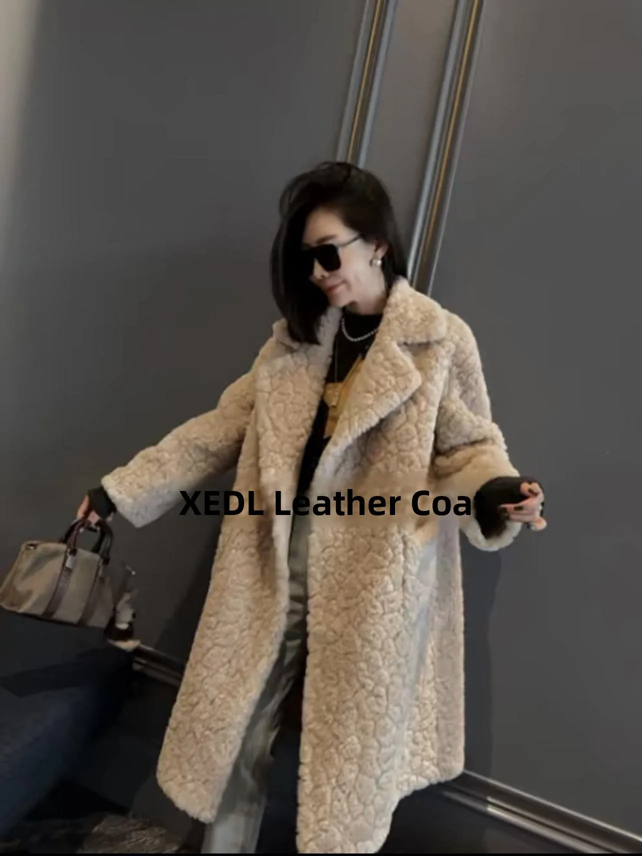 2024ใหม่ผู้หญิงยาวEepskinเสื้อขนสัตว์Faionable Street Sleอินเทรนด์Outerwearสแควร์ขนสัตว์ปลอมผ้าฤดูหนาวCoat