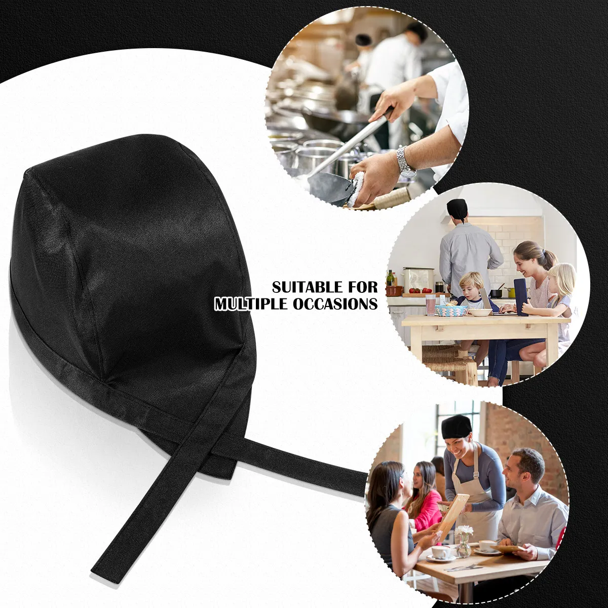 

Black Pirate Chef Hat Catering Cap Adjustable Ribbon Restaurant Work Uniform Bbq Cooking Hat Comfortable Wear Uniform Cap
