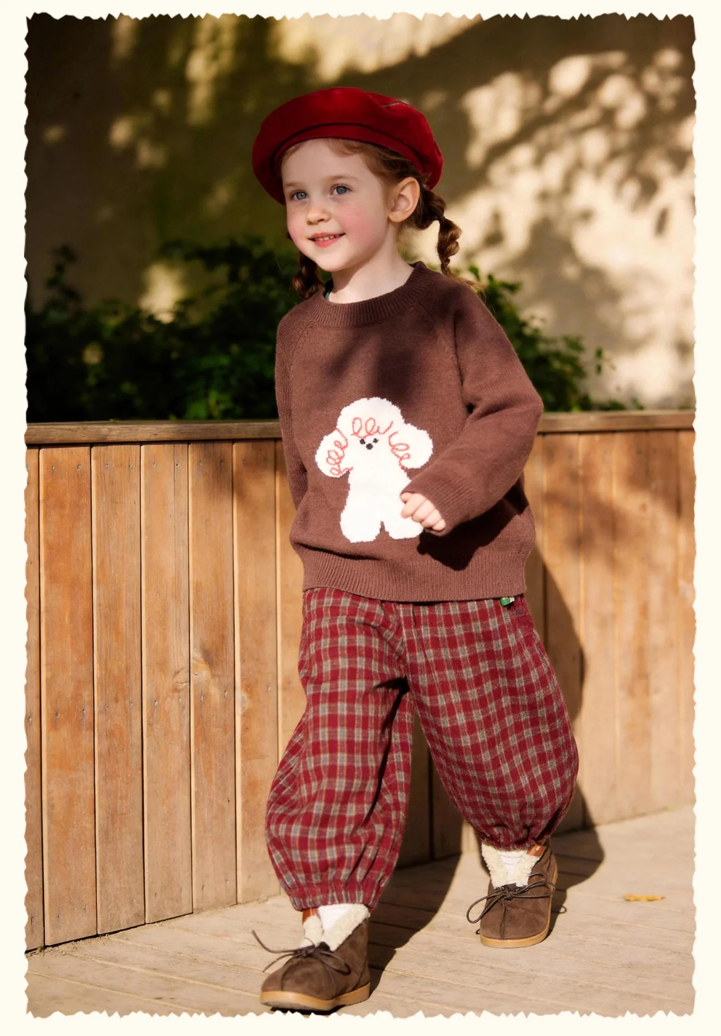 Amila 2026 Herbst Neue Kinder-Freizeithose Vintage Kariert Wolle-Optik Häschen-Applikation Laternenhose Modisch Bequem Tägliche Lange Hose – Detail 20