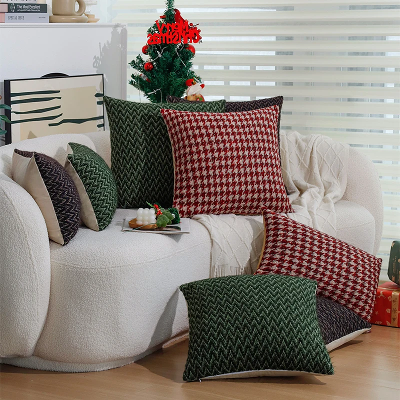 

Christmas Home Decoration Cushion Cover Retro Red/Green Geometric Matching Simple Pillow Cover for Indoor Pillowcase 45x45cm