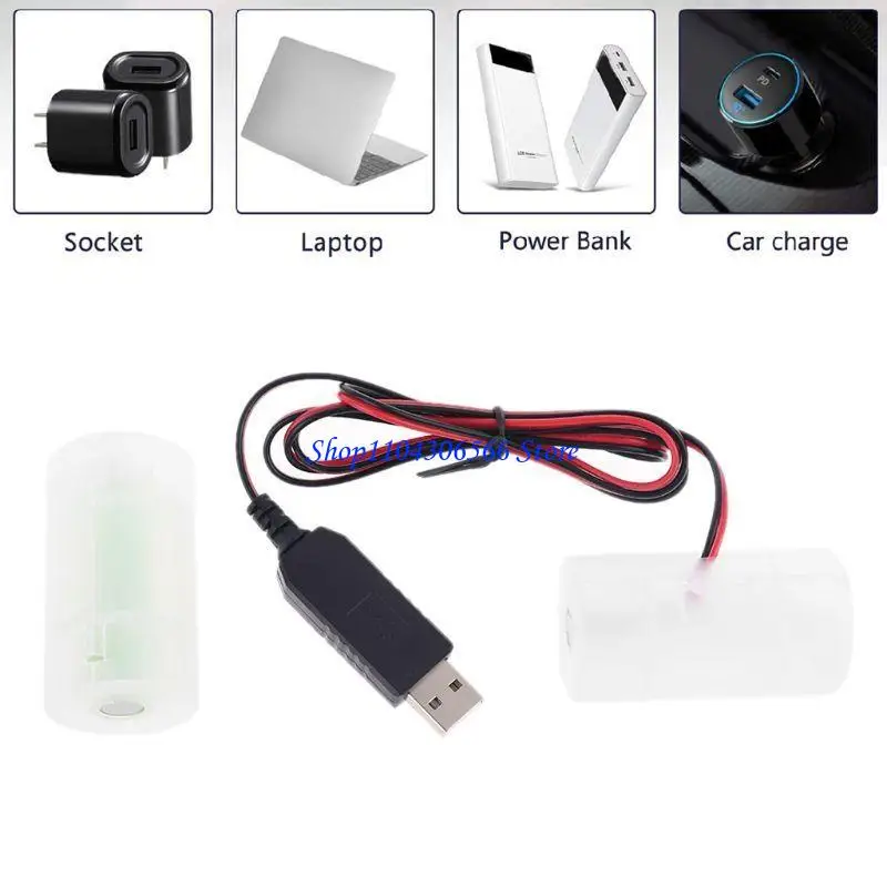 

02DD USB Battery Power Supply Adapter Can Replace 1 to 4pcs 1.5V 3V 4.5V 6V D Size LR20 Battery Cable for Clock