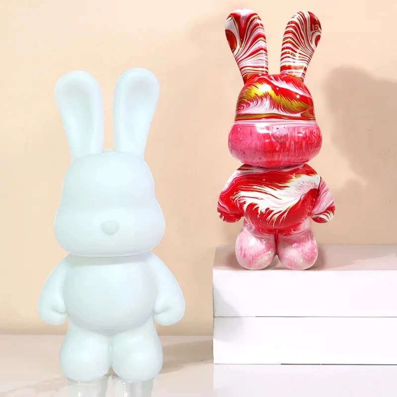 Graffiti Fluid Bear Rabbits Piggy Bank DIY White Body Ornament Bunny Model Desktop Decoration Painting Doll Sculpture Crafts