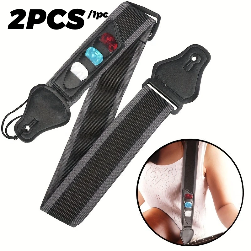 2PCS/1pc Durable Nylon Woven Adjustable Guitar Strap with Comfortable Back Support And Built-In Pick Pocket for Ultimate Playing Convenience - Fits All String Instruments