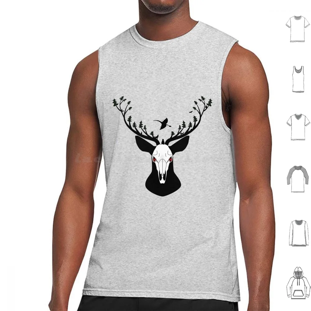 Spirit Of The Forest Tank Tops Vest Sleeveless Woods Forest Fantasy Deer Skull Moon Full Moon Night Shades Shadows Shadow