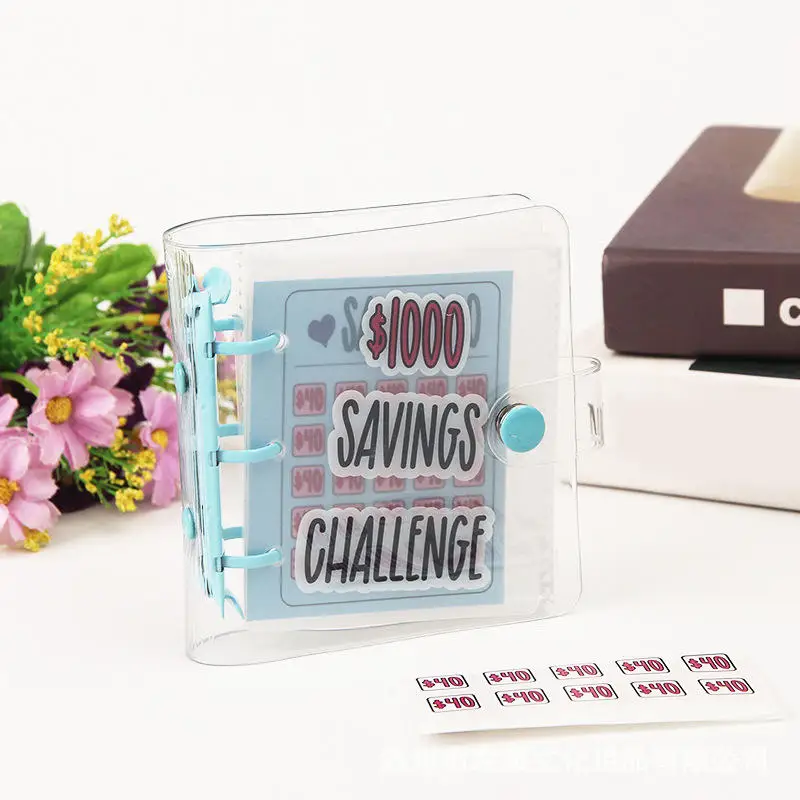 3-Hole Mini Money Saving Challenge Binder with Envelopes PVC Savings $1000 Cash Storage Book