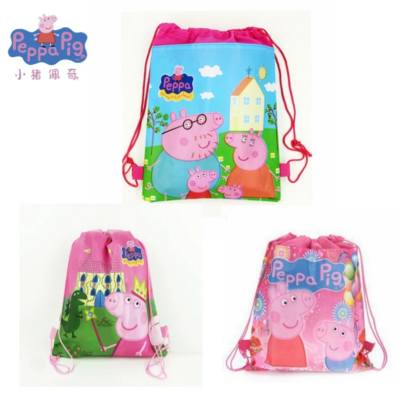 Kawaii Peppa Pig Anime Character Storage Bag Shopping Bag Toy George Mobile Doll Children Pink Storage Toy Gift