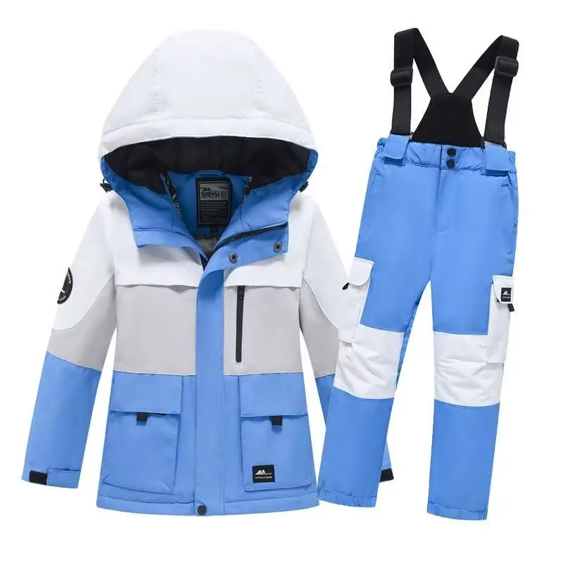 New Kids Ski Suit Waterproof Windproof Cargo Style Snowboarding Jacket and Pants Set for Boys and Girls