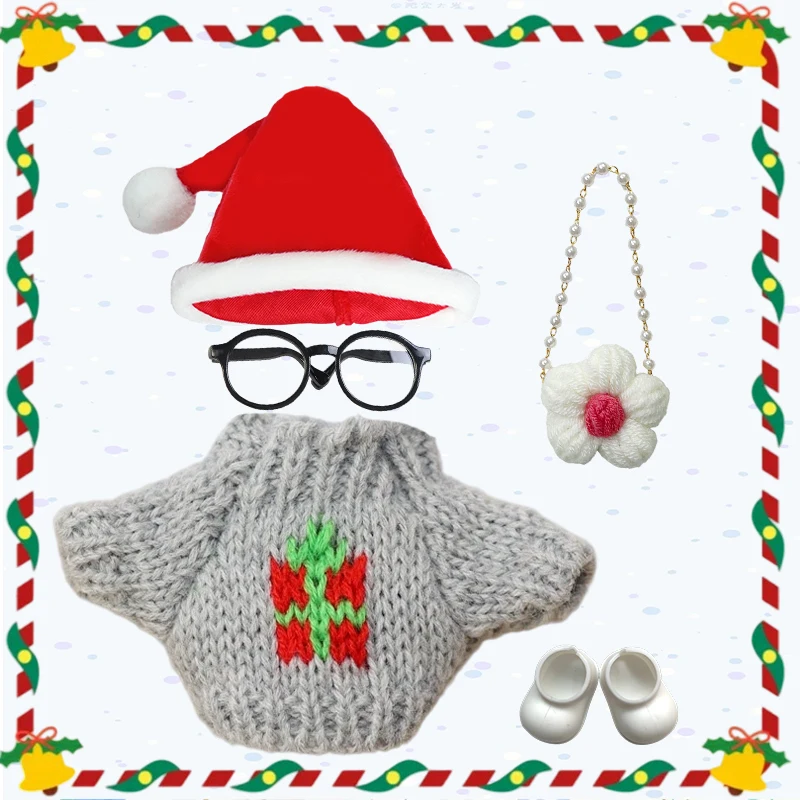 Ubranka dla lalek Labubu 15-17 cm, świąteczny zestaw: czapka, szalik, renifer, bałwan, mini pluszowa lalka, akcesoria, sukienka na Nowy Rok, prezent.