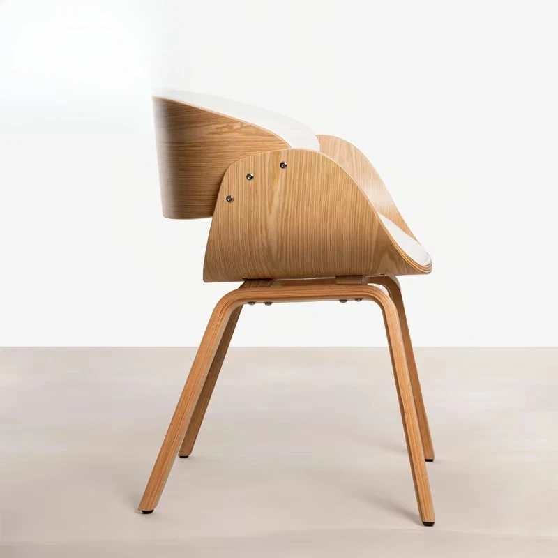 Modern Denmark Dining Room Dining Chair Nordic Hotel  Armchair Curved Wooden Frame Upholstered Restaurant Banquet Coffee Chair