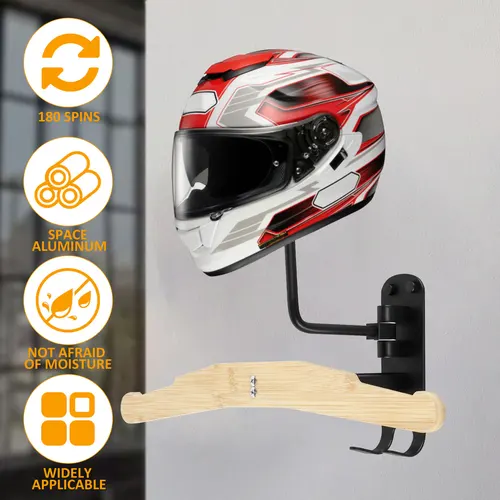 Imagen 2 del producto Nuevo estante para casco de motocicleta 180 °   Soporte de almacenamiento para casco montado en la pared con rotación, gancho de soporte para colgar casco de aleación para cascos de bicicleta