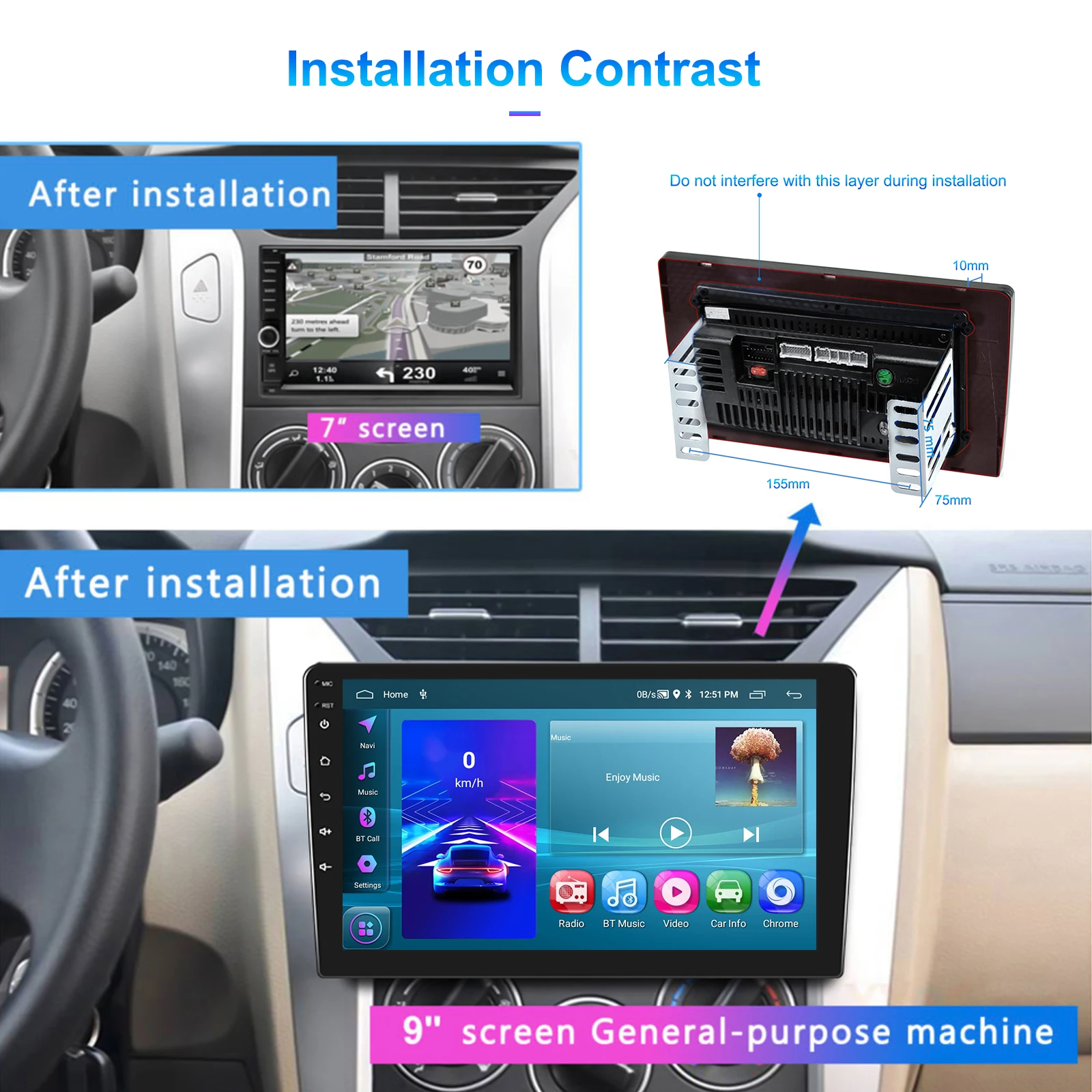 Hikity Android Universal 2 Din Car Radio Stereo Carplay Multimedia Video Player For Volkswagen Toyota Nissan KIA Ford Honda Lada