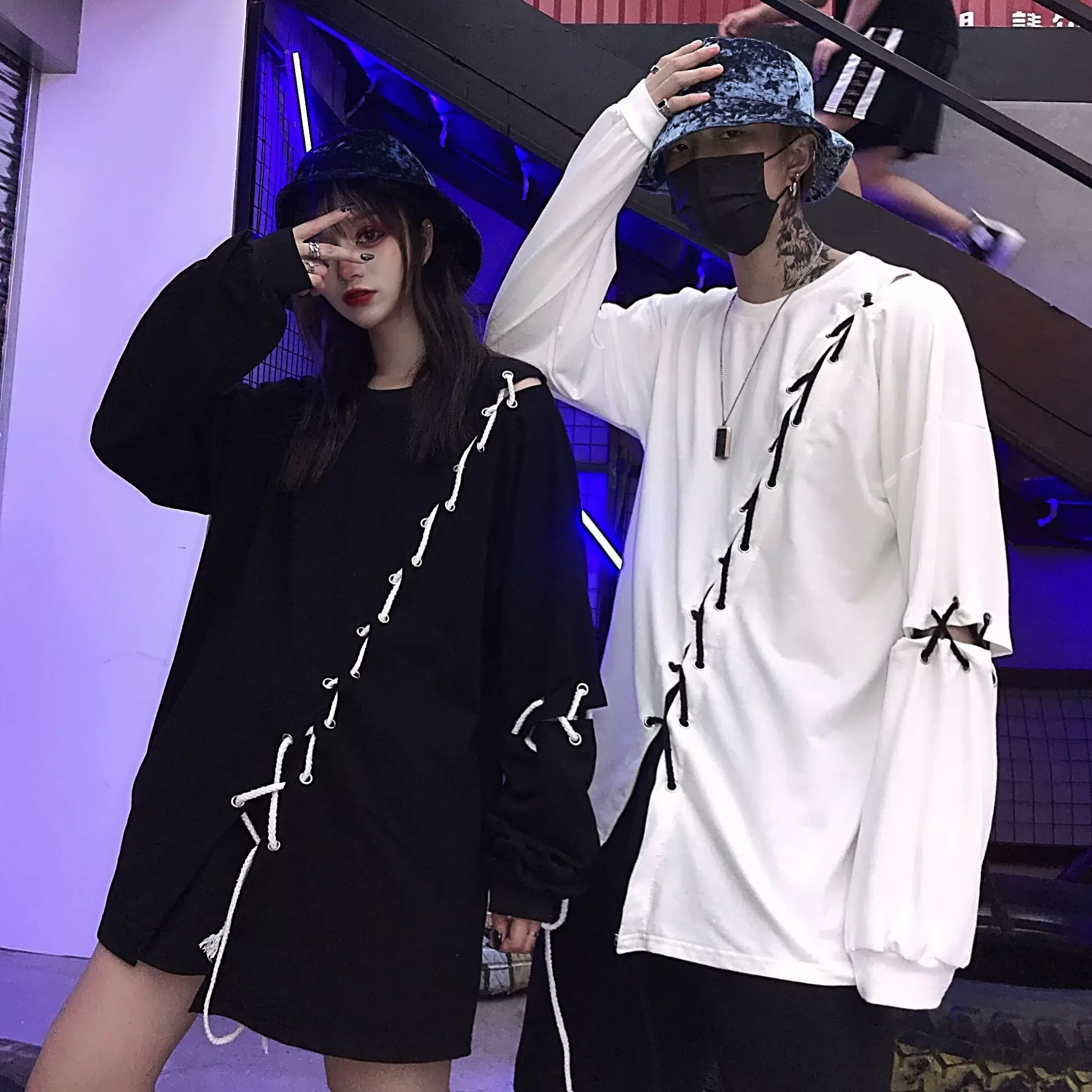 Sweatshirts Women Bandage Irregular Hip Hop Spring Loose Causal Tops Personality High Street Unique Couples All-match Fashion