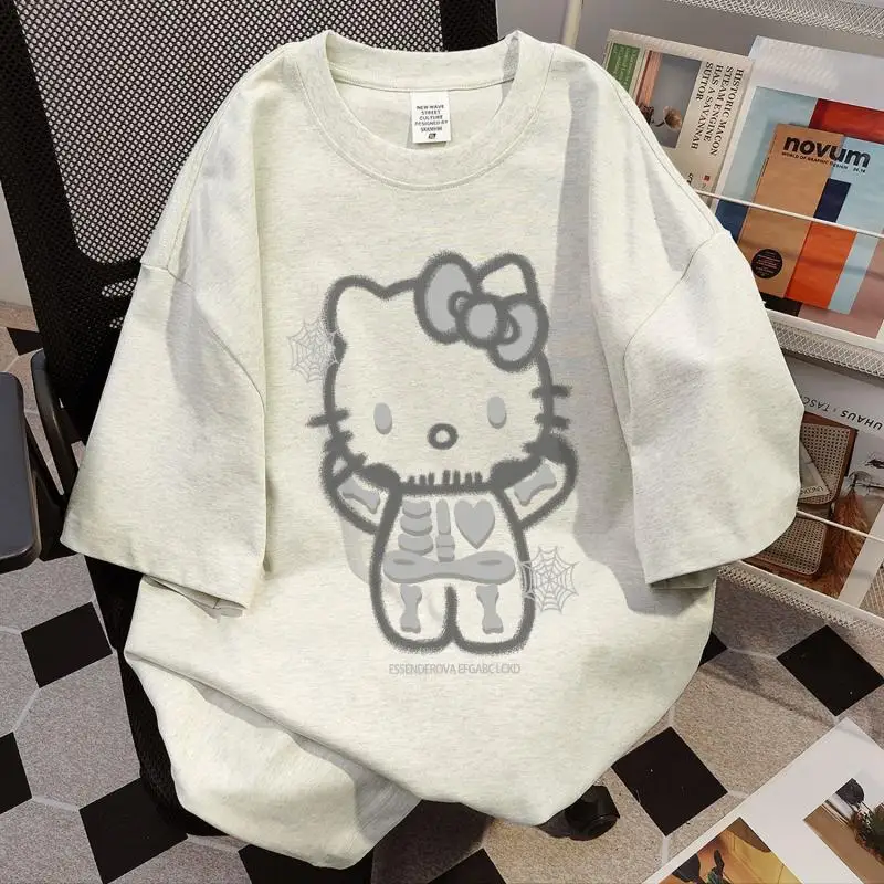 Kawaii Sanrio Hello Kitty T-shirt met korte mouwen Nieuwe stijl Amerikaans studentenmeisje Hoge kwaliteit korte mouwen Cartoon zomer los