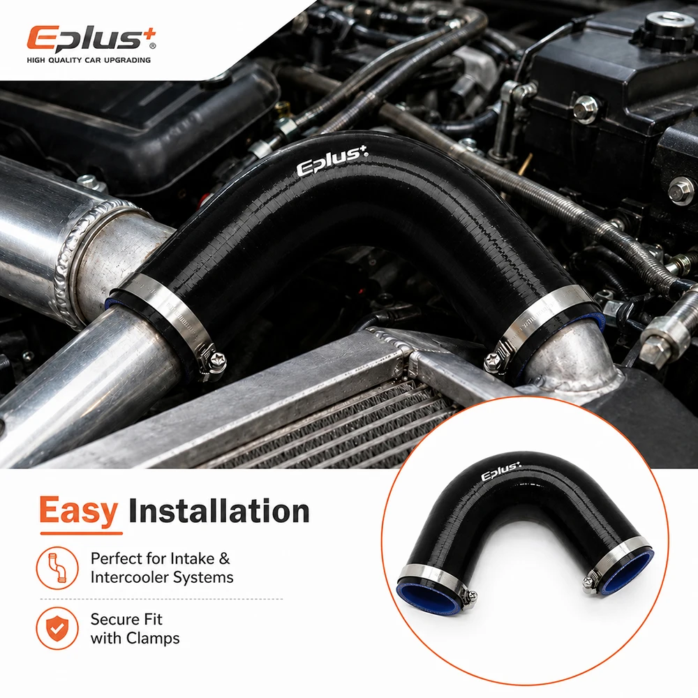 EPLUS Universal 135 Grad V-Form Silikonschlauch Schwarz 4-lagig Verstärkt Turbo Ansaug-Ladeluftkühler Silikagel-Kupplung – Detail 6