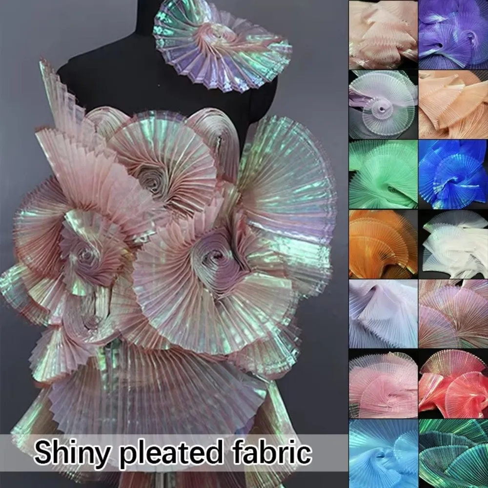 

Creative Shiny Pleated Organza Fabric 100*150cm Handmade Cloth Fabric Rainbow Mermaid DIY Material Apparels Accessories