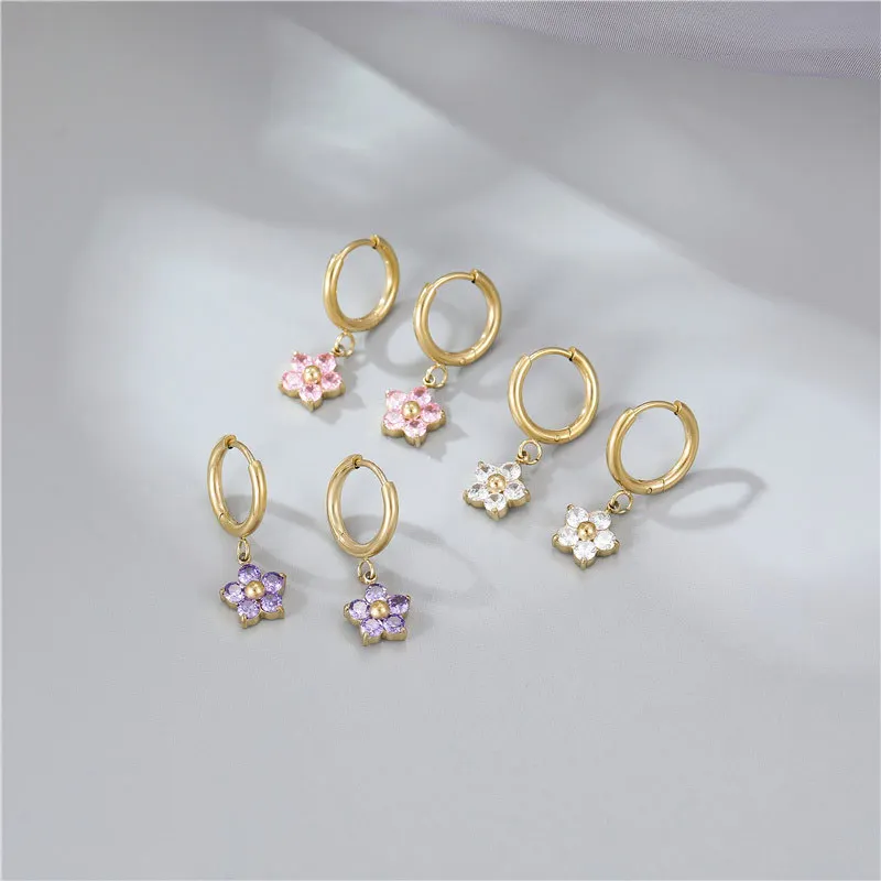 2024 New INS Stainless Steel Earrings 18K Gold Plated Pendant Flower Hoop Earrings For Woman Trendy Party Banquet Gifts
