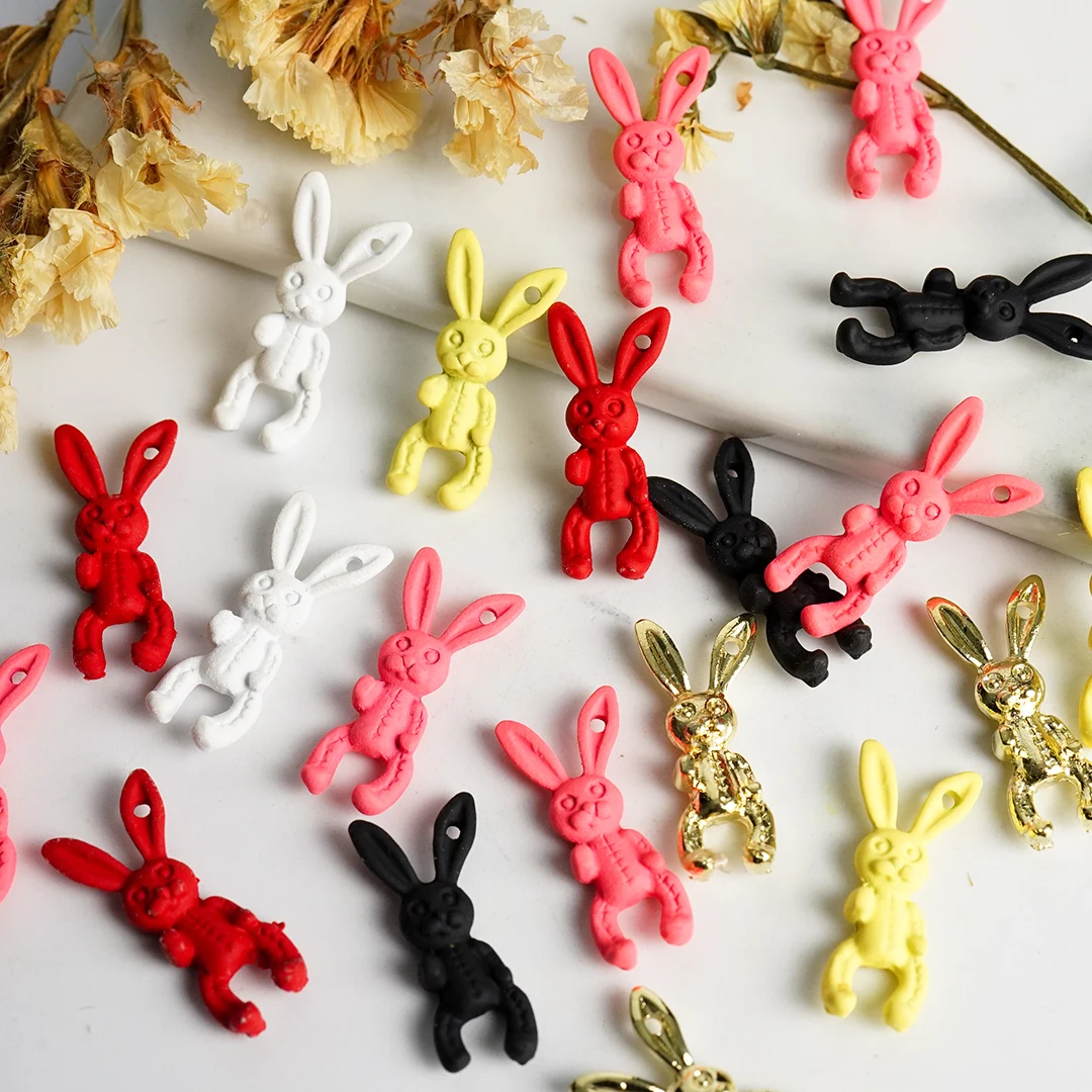 

Nail Art Charms Cute Rabbit Cartoon Metal Gold DIY 3D Press on Nails Parts Decoration Kawaii Manicure Accessories Design