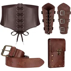 5pcs/4pcs Medieval Renaissance Costume Set Wallet/Belt/Pouch/Keychain Corset PU Leather Belt Wallet Hiking Steunk Viking Cosp