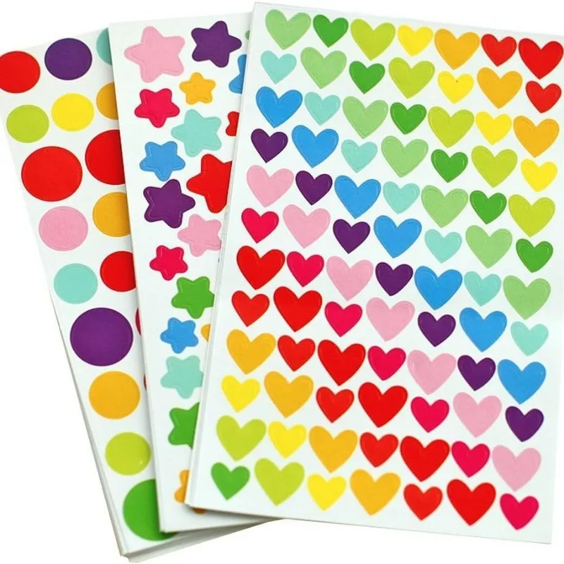 6pcs Reward Stickers Cartoon Color Diary Calendar Decorative Dots Heart Pentagram Children Handmade DIY Sticker Toys