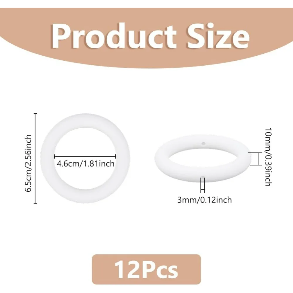 12 قطعة حلقة خرز سيليكون 65 مللي متر حلقة مستديرة مع 2 ثقب أبيض مطرز O خواتم الإطار البؤري سيليكون المعلقات لسلسلة المفاتيح