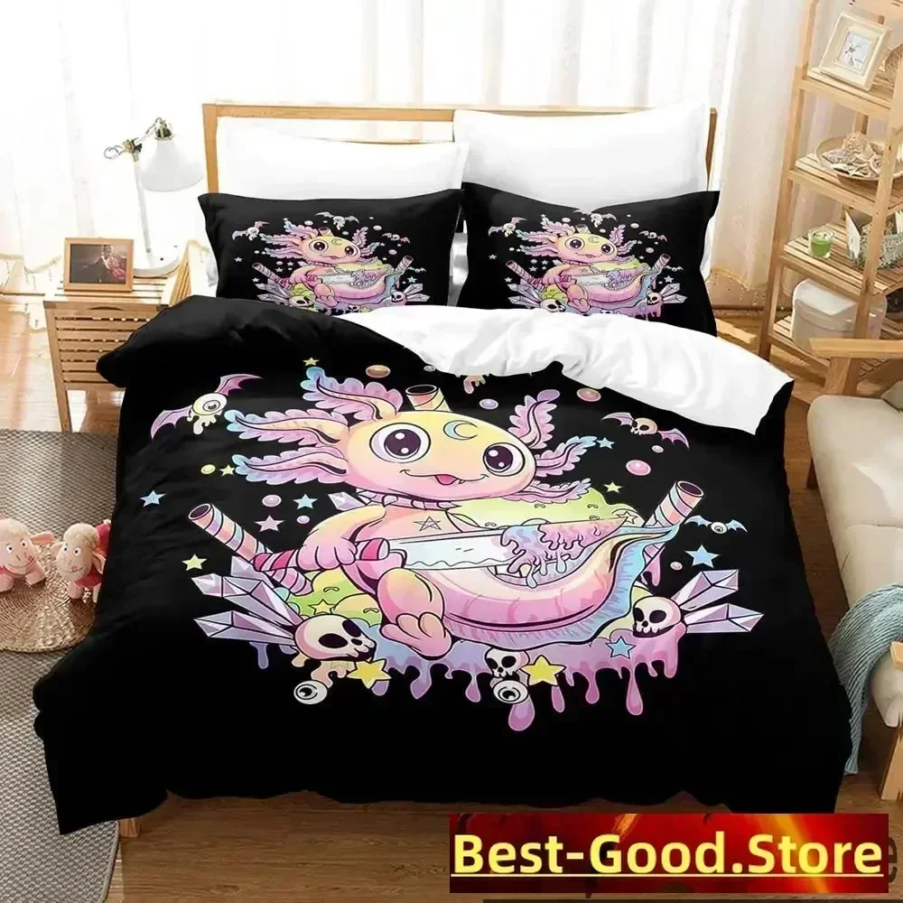 Gamesolotl Axolotl Video Gamer Kawaii Pastel Goth Bedding Set Duvet Cover Sheet Printed Bed Set Pillowcase Bed Comforter Bedroom 5