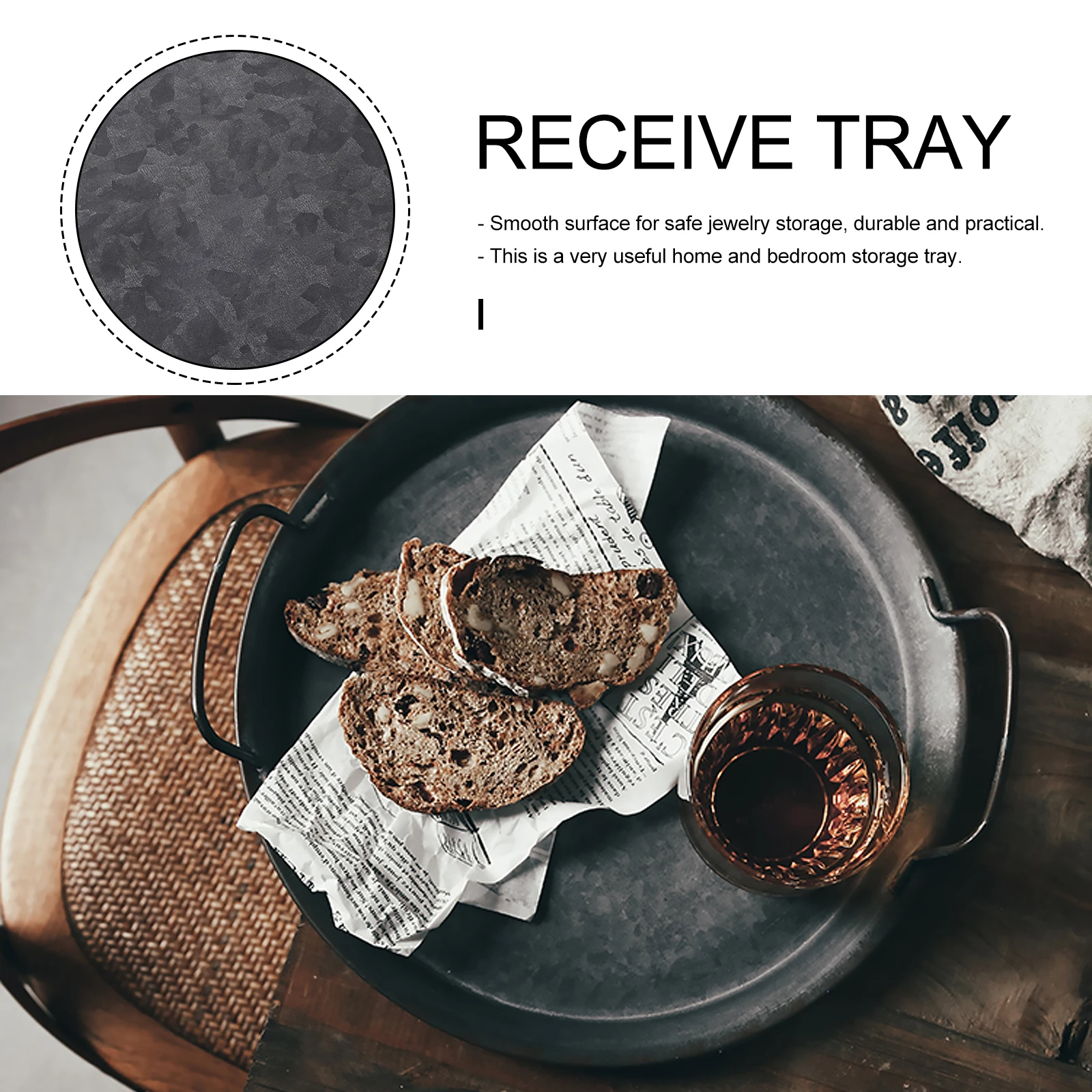 

Round Wrought Iron Storage Tray Premium Material Countertop Kitchen Bathroom Fruit Bread Jewelry ganizer Snack Display