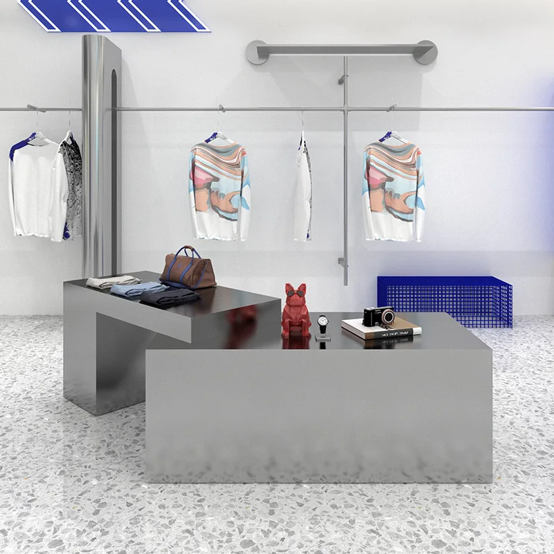 Clothing store, Nakajima Taiwan, flowing water platform, stainless steel display shelf, shopping mall product display stand
