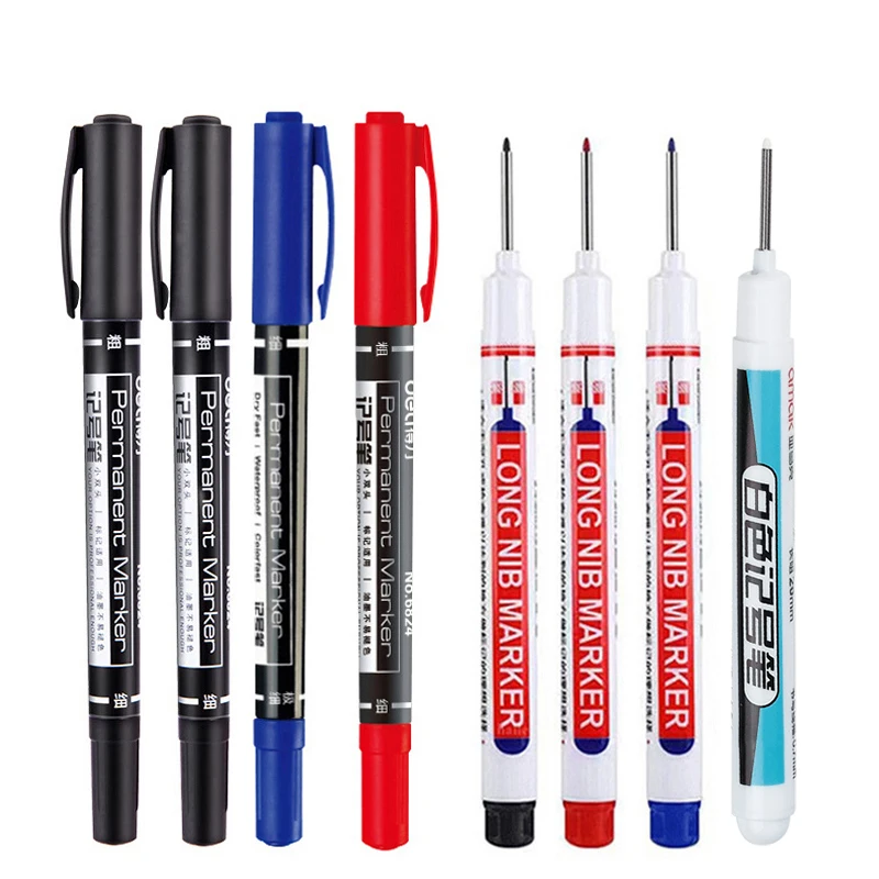 Haile 5/7pcs Permanent Dual Tip Marker Pen 0.5/1.0mm Crude Fine Point Waterproof Black White Red Ink Multi-Purpose Marker Pens