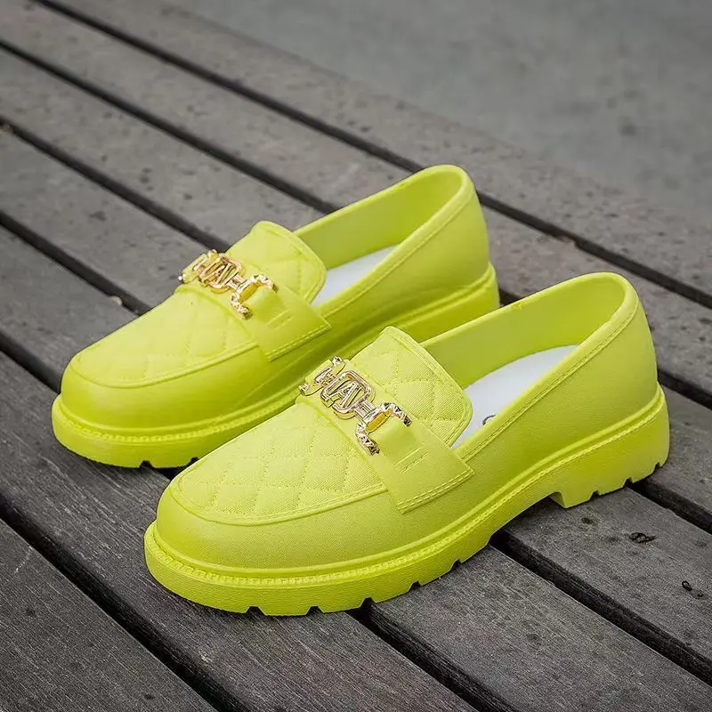 

New green low top rain shoes for women summer slip on galoshes ladies fashion metallic water shoes woman low heels rainshoes