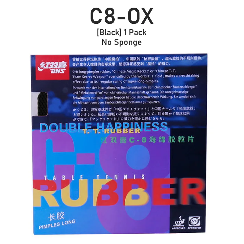 DHS C8 Tafeltennisrubber Origineel Defensief+ Loop Pips-long Topsheet OX/1.0mm Spons Origineel DHS Ping Pong Rubber